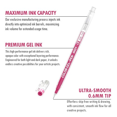 Xipan Acrylic Gel Pens for Coloring, 168 Pack Colored Gel Pens for Black Paper & White Paper, 0.6mm Fine Point Colorful Pens for Adult Drawing, Journaling, Note Taking, Doodling, Art Supplies - Image 4