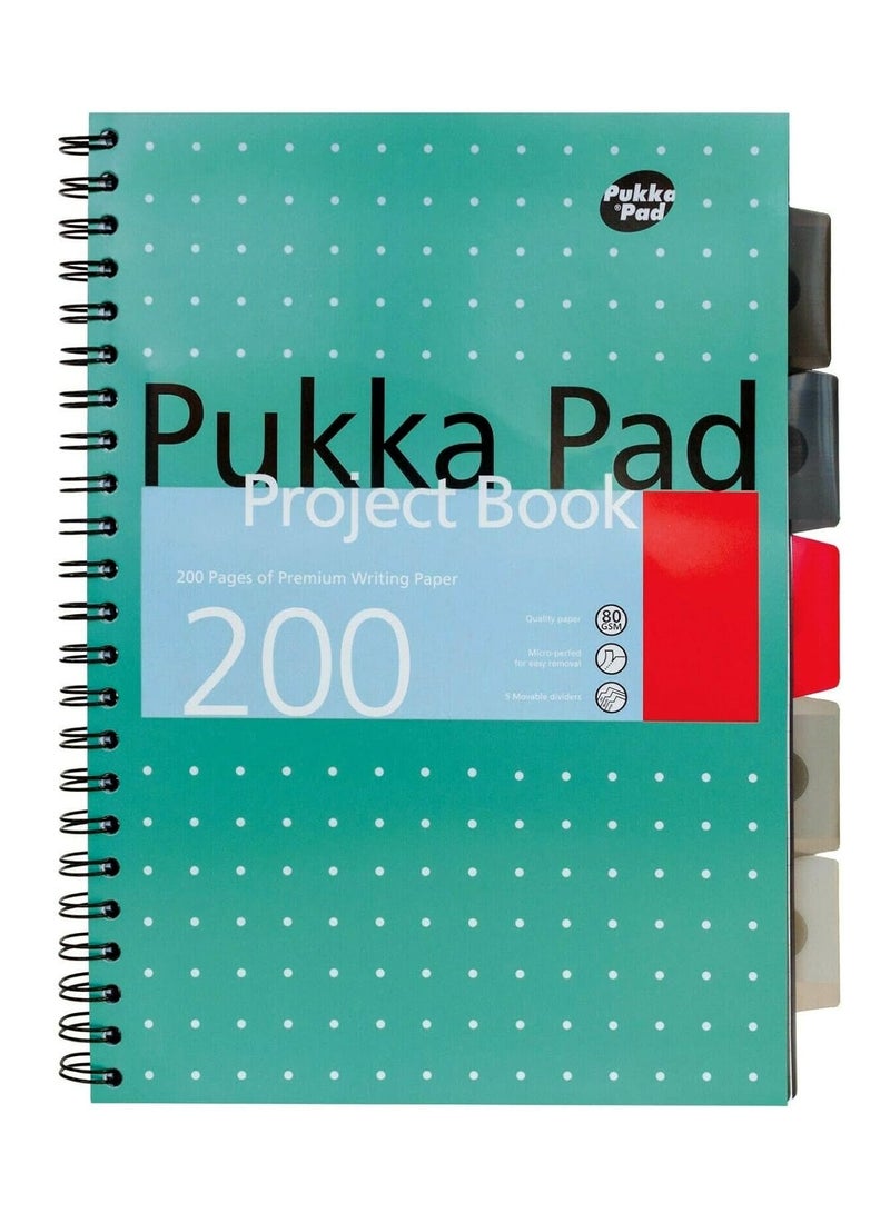 Pukka Pad دفتر مشروع باكا 200 صفحة 80 جرام/متر مربع مع 5 فواصل مواضيع، حجم A4 - Image 1