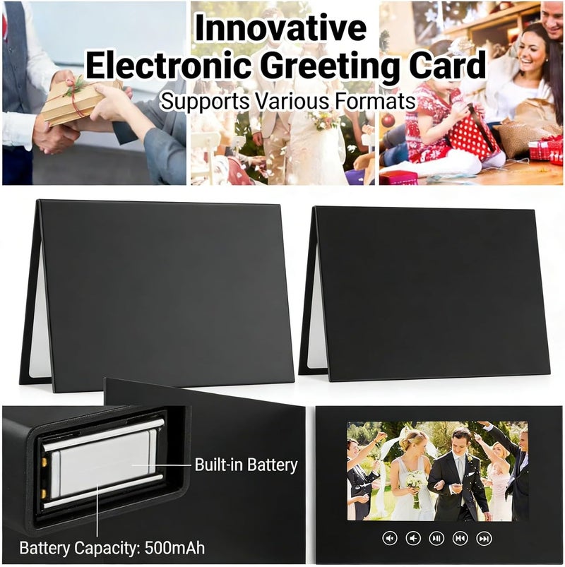Electronic Video Greeting Card, 7 Inch LCD Color Screen, 720P HD Playback, 128MB Memory - Personalized DIY Design, Built - in Speaker, Ideal for Wedding and Anniversary (7inch) - Image 2