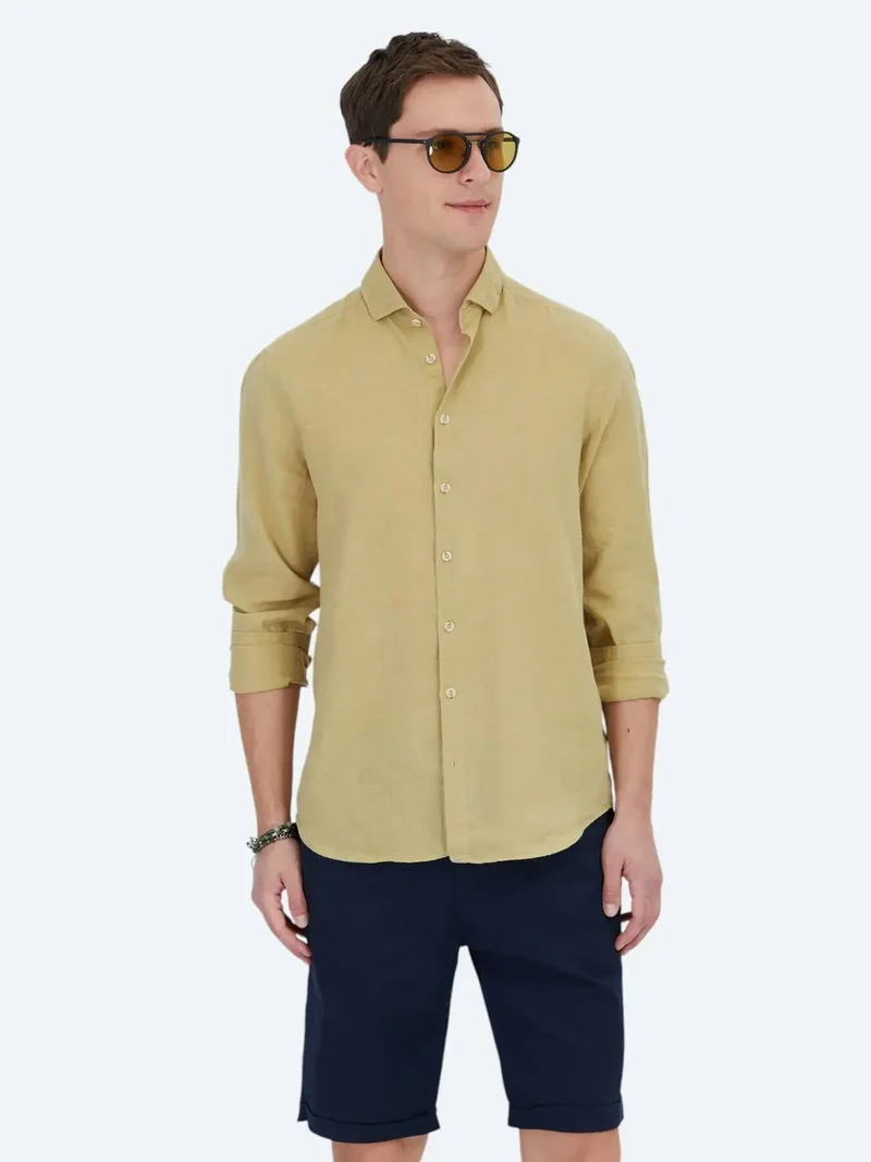 Kip Lemon Mold Plain Regular Fit Weaving Casual Cotton Blended Shirt