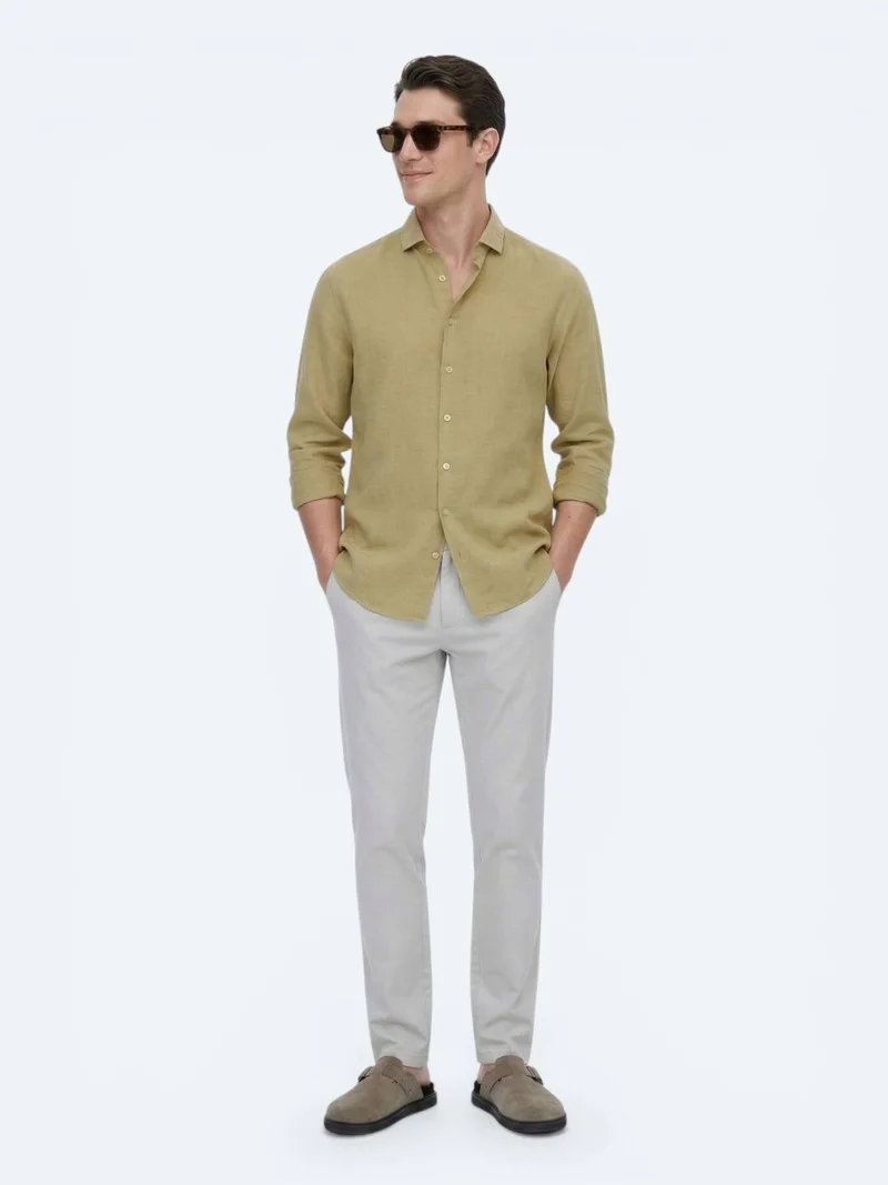 Kip Lemon Mold Plain Regular Fit Long Weaving Casual Cotton Blended Shirt