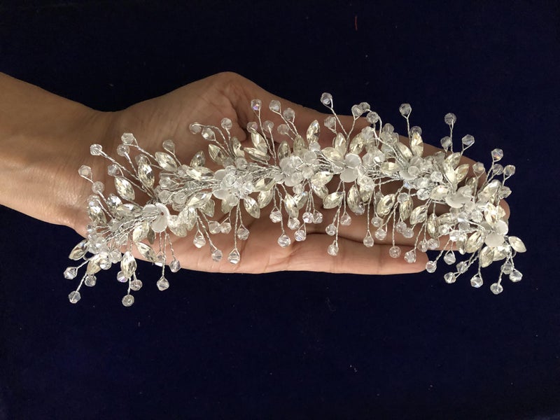 Samyak Wedding Hair Pins | Crystal & Pearl Beaded Hair Vine For Bridal Bridesmaid Tiara Hair Accessories (SILVER) - Image 5