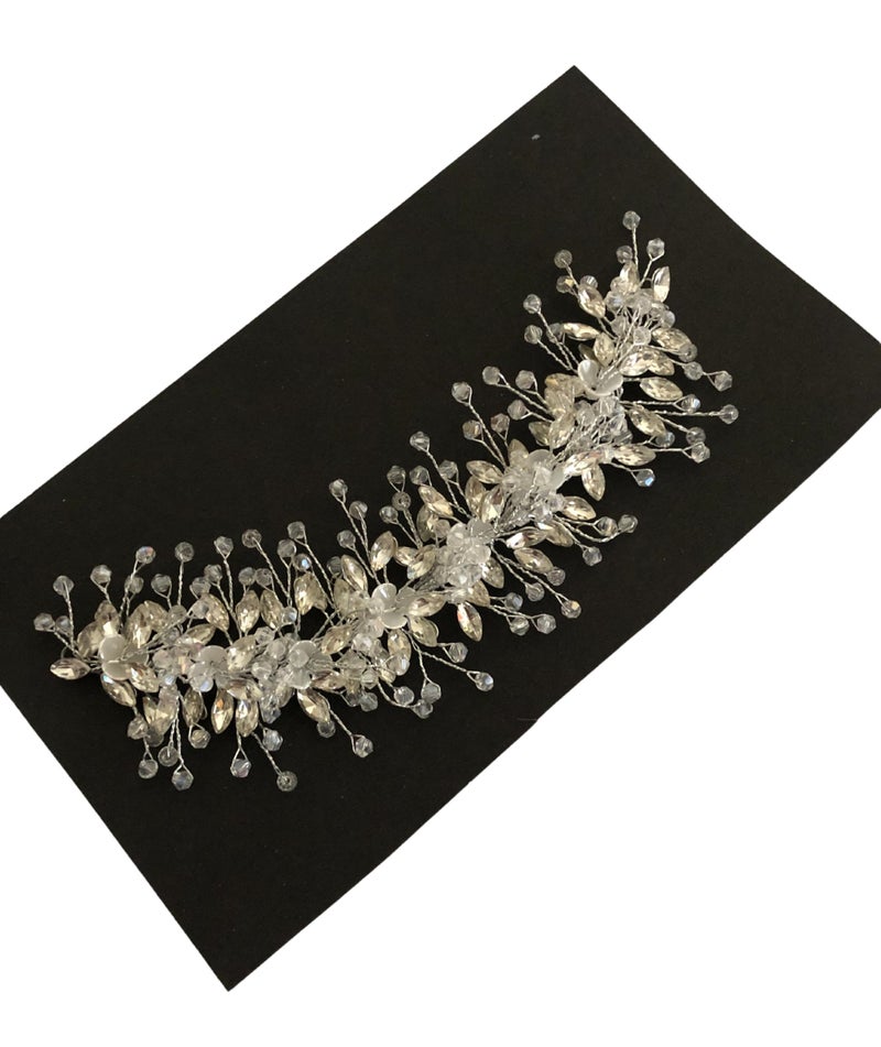 Samyak Wedding Hair Pins | Crystal & Pearl Beaded Hair Vine For Bridal Bridesmaid Tiara Hair Accessories (SILVER) - Image 4
