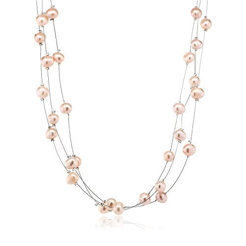 Gem Stone King 3-Row 7-8MM Pink Cultured Freshwater Pearl 18 Inch Necklace and Earrings Jewelry Set For Women - Image 2