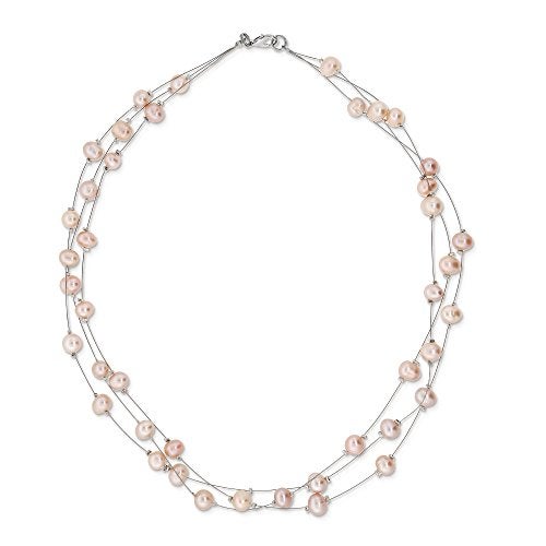 Gem Stone King 3-Row 7-8MM Pink Cultured Freshwater Pearl 18 Inch Necklace and Earrings Jewelry Set For Women - Image 3