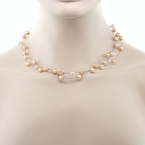Gem Stone King 3-Row 7-8MM Pink Cultured Freshwater Pearl 18 Inch Necklace and Earrings Jewelry Set For Women - Image 4