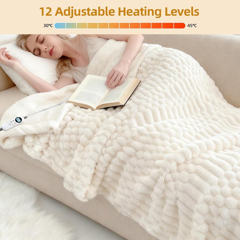 Eastsora Heated Blanket Flannel Throw Blanket, 50"X 60" Electric Heating Blanket with ETL & FCC & 12 Heating Levels & Auto Shut Off，Machine Washable (Milky White) - Image 4