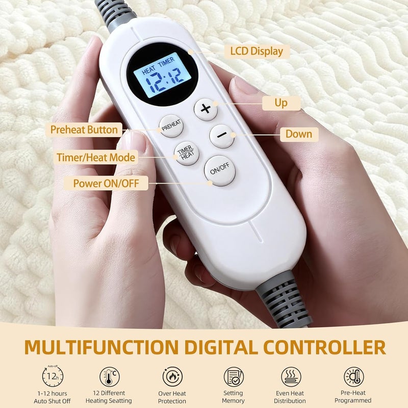Eastsora Heated Blanket Flannel Throw Blanket, 50"X 60" Electric Heating Blanket with ETL & FCC & 12 Heating Levels & Auto Shut Off，Machine Washable (Milky White) - Image 5