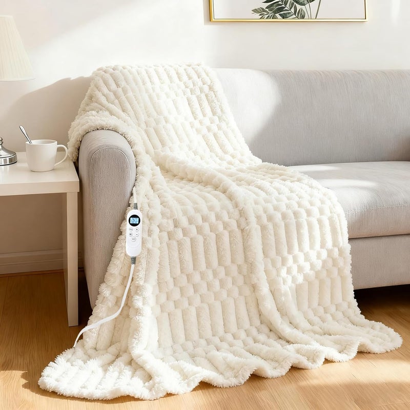 Eastsora Heated Blanket Flannel Throw Blanket, 50"X 60" Electric Heating Blanket with ETL & FCC & 12 Heating Levels & Auto Shut Off，Machine Washable (Milky White) - Image 1