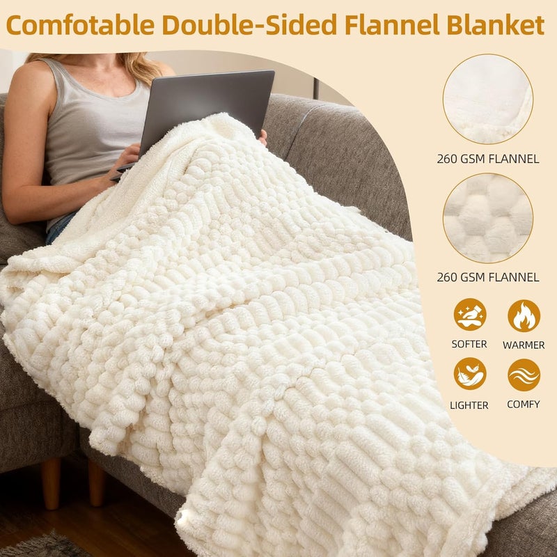Eastsora Heated Blanket Flannel Throw Blanket, 50"X 60" Electric Heating Blanket with ETL & FCC & 12 Heating Levels & Auto Shut Off，Machine Washable (Milky White) - Image 2
