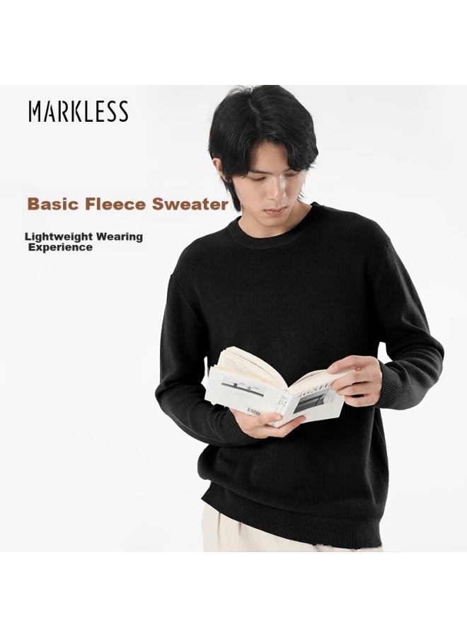 Markless Men's Fleece Sweater Autumn Winter Warm Crew Neck Knit Loose Casual Pullover Base Shirt 3738 Starry Black 2XL - Image 1