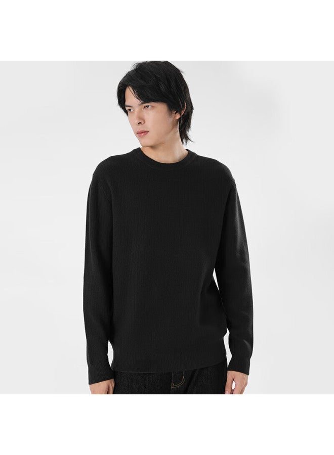 Markless Men's Fleece Sweater Autumn Winter Warm Crew Neck Knit Loose Casual Pullover Base Shirt 3738 Starry Black 2XL - Image 3