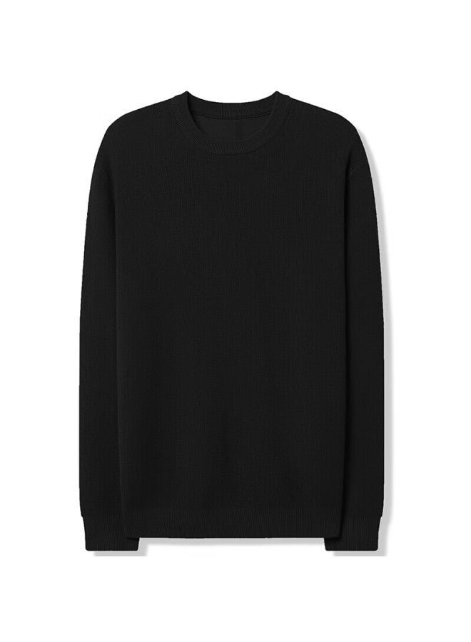 Markless Men's Fleece Sweater Autumn Winter Warm Crew Neck Knit Loose Casual Pullover Base Shirt 3738 Starry Black 2XL - Image 4