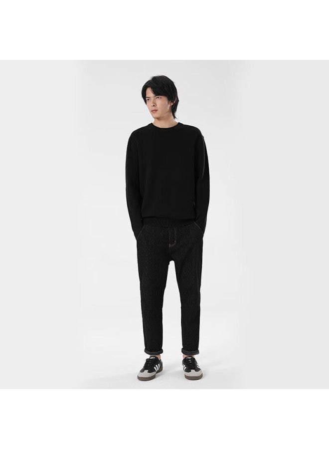 Markless Men's Fleece Sweater Autumn Winter Warm Crew Neck Knit Loose Casual Pullover Base Shirt 3738 Starry Black 2XL - Image 2