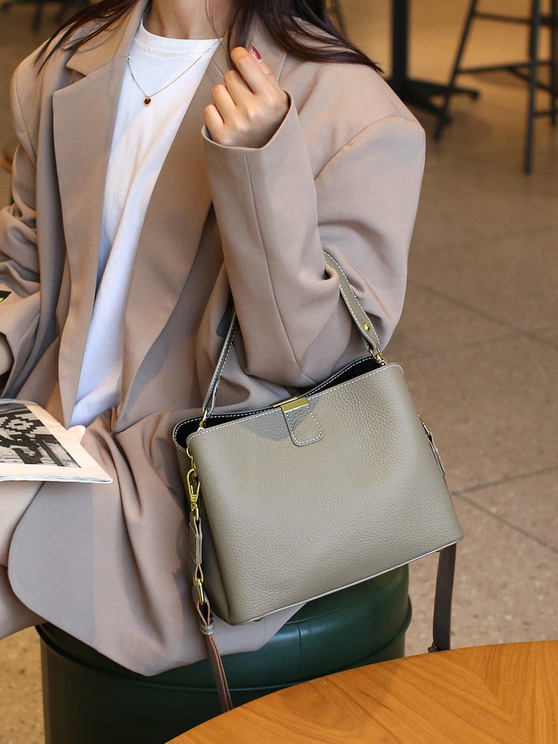 Bag Crossbody Bag Women'S First Layer Cowhide Bucket Bag Easiest For Match Commuting Genuine Leather Large Capacity Handbag Women - Image 4