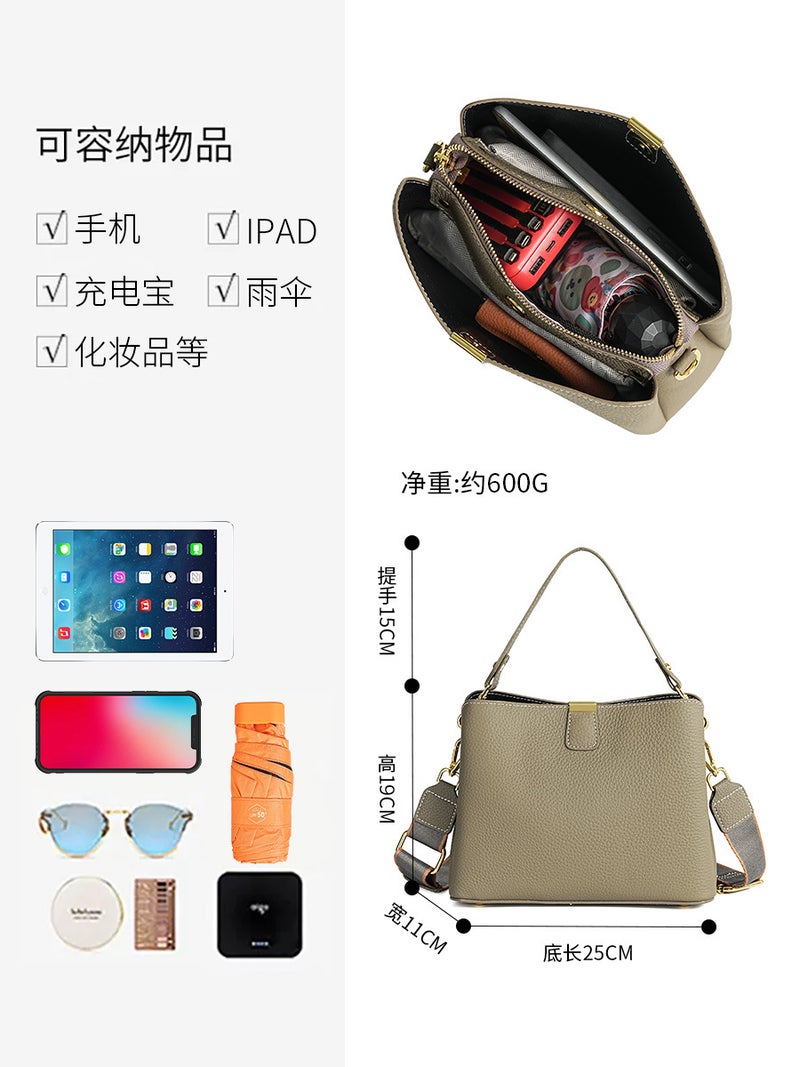 Bag Crossbody Bag Women'S First Layer Cowhide Bucket Bag Easiest For Match Commuting Genuine Leather Large Capacity Handbag Women - Image 5