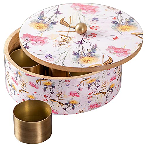 nestroots Wooden Masala Box for Kitchen | 9-Inch Spice Organizer with 7 Stainless Steel Jars | Anjarai Petti | Masala Dani for Spices, Dry Fruits & Cereals | Pink Finish - Image 1