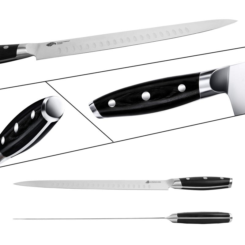 TUO Slicing Knife - 12 inch Slicing Carving Meat Cutting Knife - Bread Knife - German HC Steel - Full Tang Pakkawood Handle - BLACK HAWK SERIES with Gift Box - Image 3