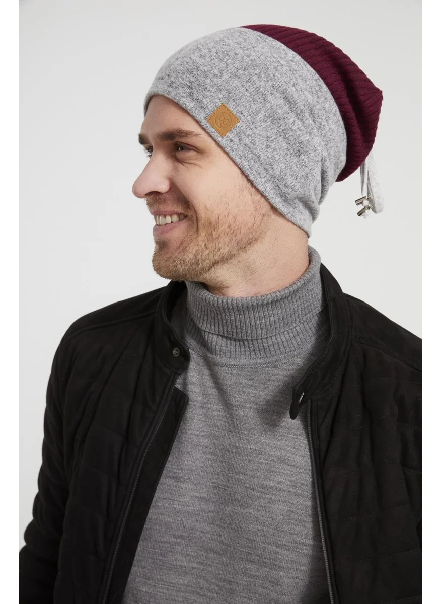 Butikgiz Burgundy Gray Men's Young Best Of Burgundy Gray Piece Hat Beanie Sports Comfortable Cotton Thermal