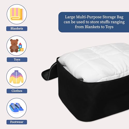 HomeStrap Nylon Large Underbed Storage Bag/Cover/Organizer for Clothes, Blanket, Quilt, Shoes and Books with Handle and Zip Closure- (Capacity - 70 Litres | Black & Grey) (Pack of 4) - Image 4