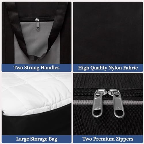 HomeStrap Nylon Large Underbed Storage Bag/Cover/Organizer for Clothes, Blanket, Quilt, Shoes and Books with Handle and Zip Closure- (Capacity - 70 Litres | Black & Grey) (Pack of 4) - Image 3