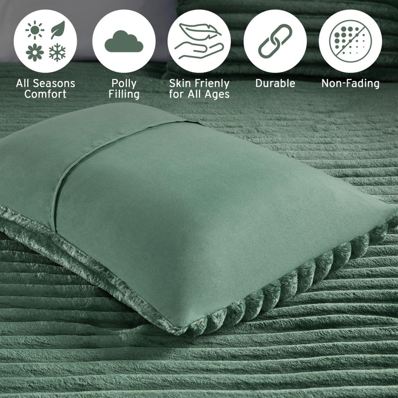 Intelligent Design Queen Comforter Set, Cozy Plush Bedding, Microfiber Reverse, 3 Piece, Lightweight, Super Soft Ribbed Velvet Comforter 2 Shams, All Season Fluffy Bed Set, Avril, Full/Queen Green - Image 5