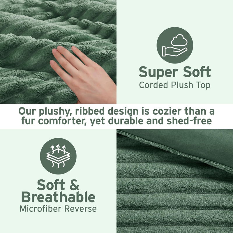 Intelligent Design Queen Comforter Set, Cozy Plush Bedding, Microfiber Reverse, 3 Piece, Lightweight, Super Soft Ribbed Velvet Comforter 2 Shams, All Season Fluffy Bed Set, Avril, Full/Queen Green - Image 4