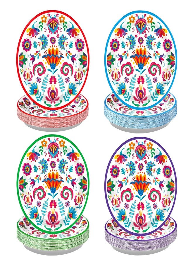 Grencian 60Pcs Mexican Paper Plates 9" Large Heavy Duty Colorful White Mandala Floral Platters Cinco de Mayo Dessert Plate for Mexico Tuesday Carnival Fiesta Birthday Party Supplies Decoration - Image 1