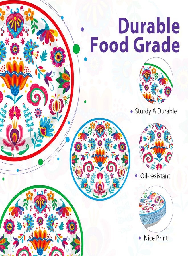 Grencian 60Pcs Mexican Paper Plates 9" Large Heavy Duty Colorful White Mandala Floral Platters Cinco de Mayo Dessert Plate for Mexico Tuesday Carnival Fiesta Birthday Party Supplies Decoration - Image 3