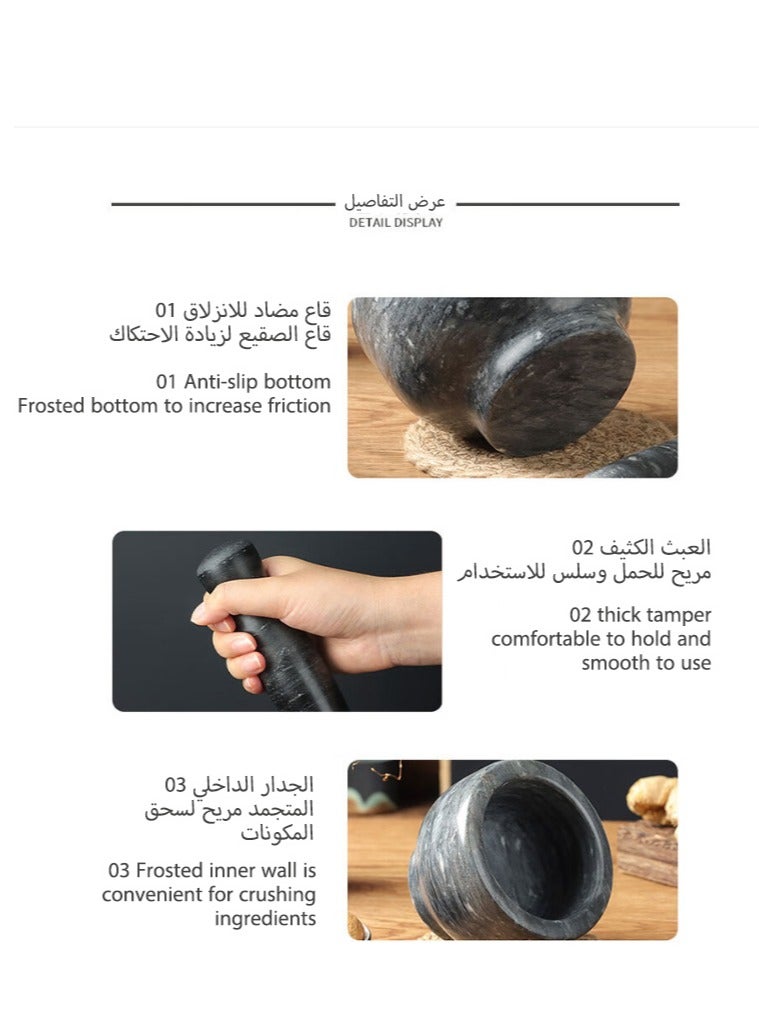 مجموعة هاون ومدقة رخامية فاخرة - أداة مطبخ متينة لطحن التوابل والأعشاب والمعاجين - مثالية لمأكولات الشرق الأوسط - Image 5