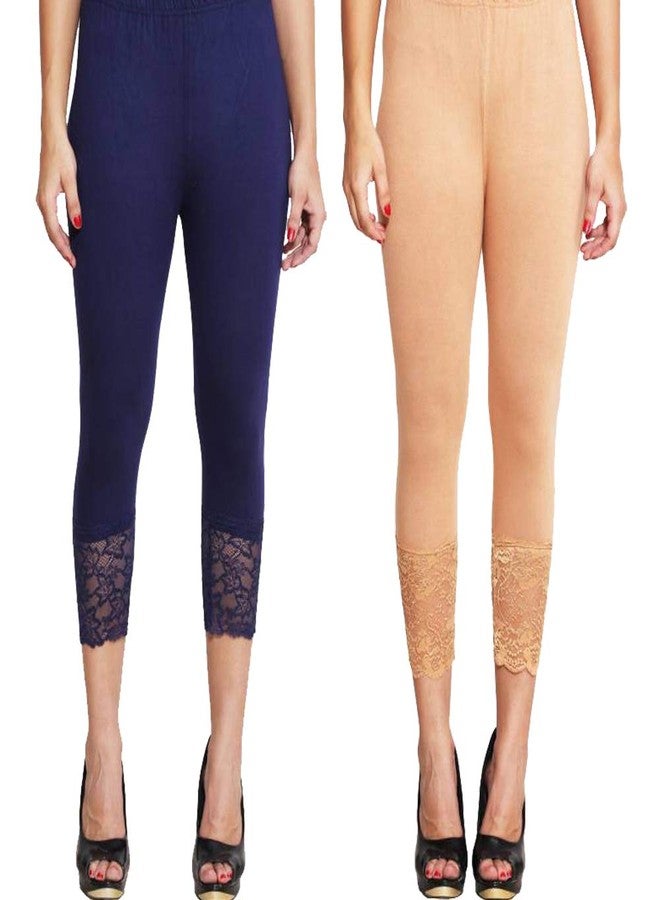 Orion Cotton Lycra Net Capri Navyblue & Gold Color Free Size Combo - Image 1
