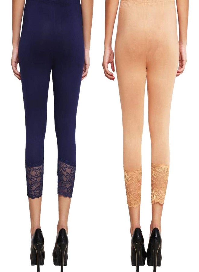 Orion Cotton Lycra Net Capri Navyblue & Gold Color Free Size Combo - Image 2