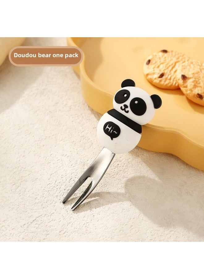 Children's Creative Fork Spoon 304 Stainless Steel Short Handle Cartoon Tableware Household Baby Dining Portable Tableware Suit-Specifications:No Specifications-Color:Bear Fruit Fork - Image 1