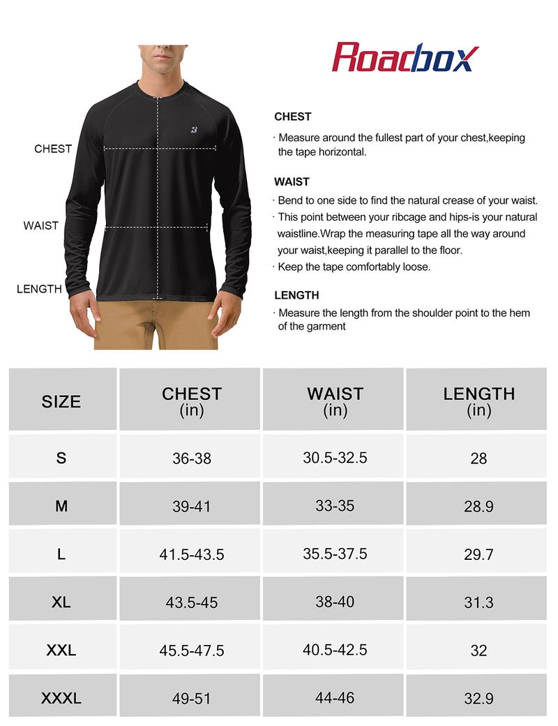 Roadbox Mens UPF 50+ UV Sun Protection Shirts Outdoor Long Sleeve SPF Diving Rash Guard for Fishing Hiking Swimming Black - Image 5