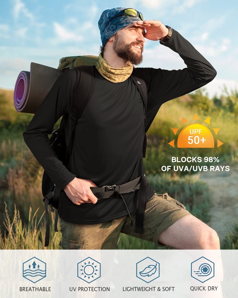 Roadbox Mens UPF 50+ UV Sun Protection Shirts Outdoor Long Sleeve SPF Diving Rash Guard for Fishing Hiking Swimming Black - Image 3