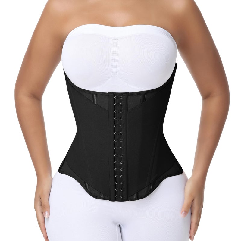 SHAPSHE Waist Trainer for Women Tummy Control Cincher Corset Shapewear Working Out Body Shaper with Hooks Black M - Image 2