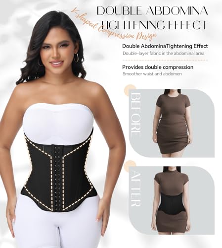 SHAPSHE Waist Trainer for Women Tummy Control Cincher Corset Shapewear Working Out Body Shaper with Hooks Black M - Image 3