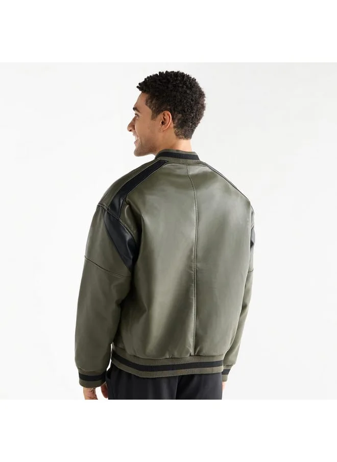 FAV Solid Bomber Jacket with Snap Button Closure