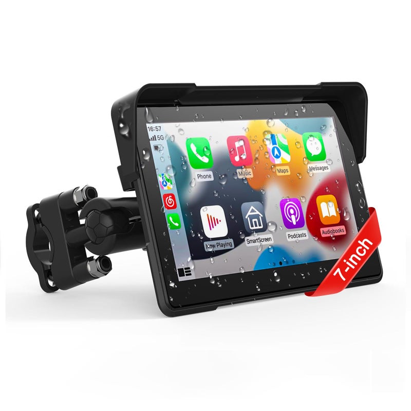 fuyuadas Wireless Motorcycle Apple Carplay,7 Inch Portable Motor GPS Navigation with Apple Carplay & Android Auto,Siri & Google Assistant, Anti-Glare/Bluetooth 5.2/ Voice Control/ IP69K Waterproof Touchscreen - Image 1