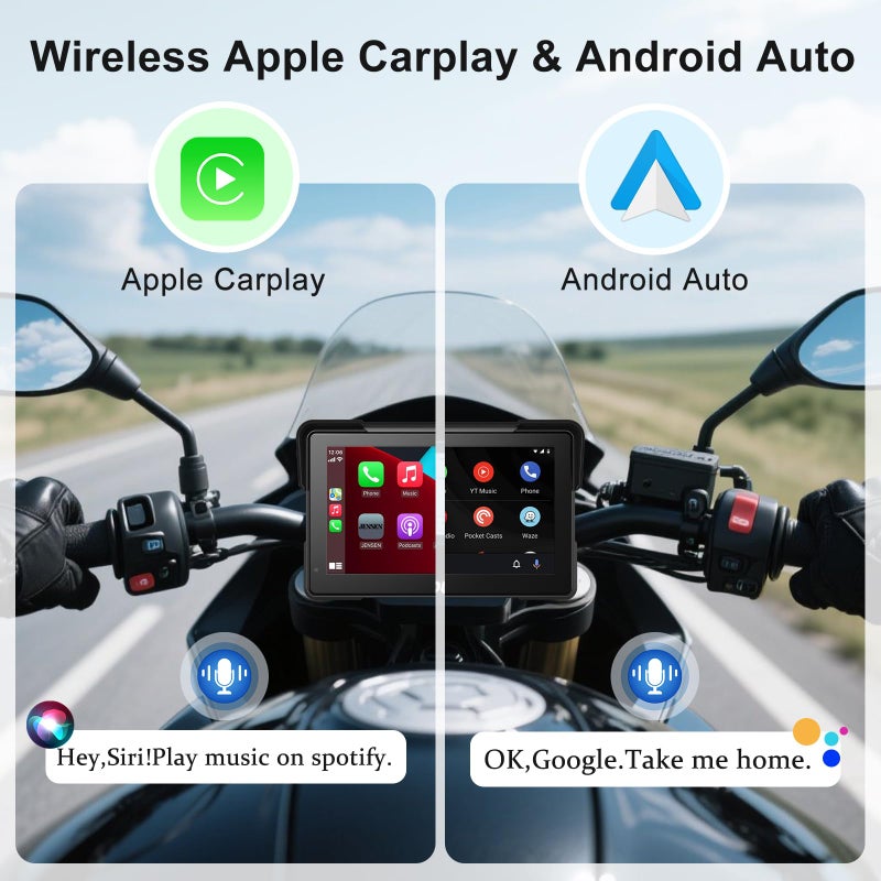 fuyuadas Wireless Motorcycle Apple Carplay,7 Inch Portable Motor GPS Navigation with Apple Carplay & Android Auto,Siri & Google Assistant, Anti-Glare/Bluetooth 5.2/ Voice Control/ IP69K Waterproof Touchscreen - Image 3