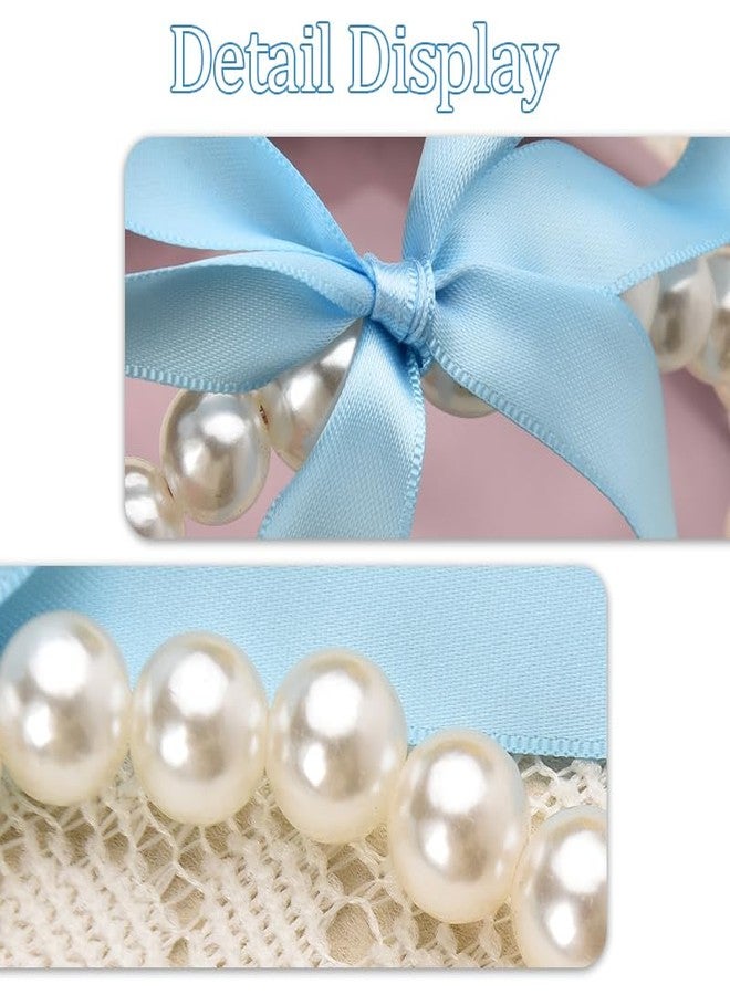 Sisadodo Blue Bow Pearl Headbands for Women Pearls Hair Hoop Bands for Thick Thin Hair Bow Headband Hairband for Teen Girl Elegant Hair Accessories Decoration for Women Non Slip Pearl Head Band with Bow Ribbon - Image 5
