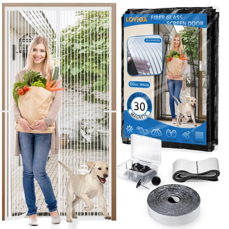 Loviga Heavy Duty Door Screen Magnetic Closure, LOVIGA Thickened Fiberglass Screen Door Mesh, Self Sealing, Tear Resistant, Easy Assemble, Fine Mesh Keep Bugs Out Fit Door Size 36 Inch X 82 Inch White - Image 2