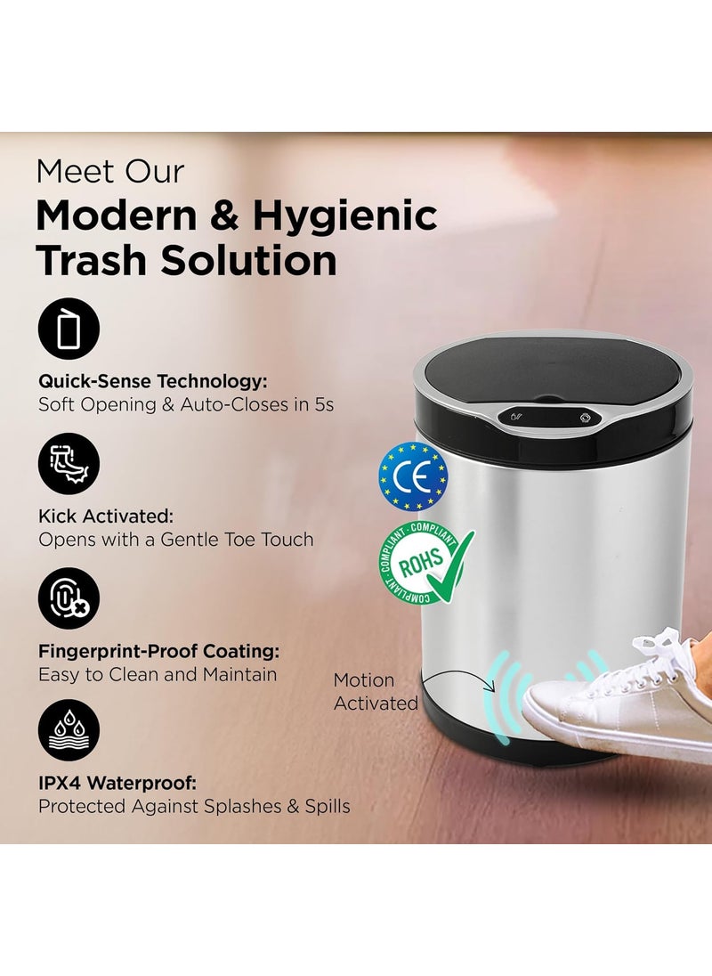 Homestic Homestic 8L Stainless Steel Automatic Touchless Motion Sensor Dustbin Quick Open Soft Close Lid Garbage Bin for Kitchen Bathroom Indoor Outdoor Trash Cana91  - Image 2