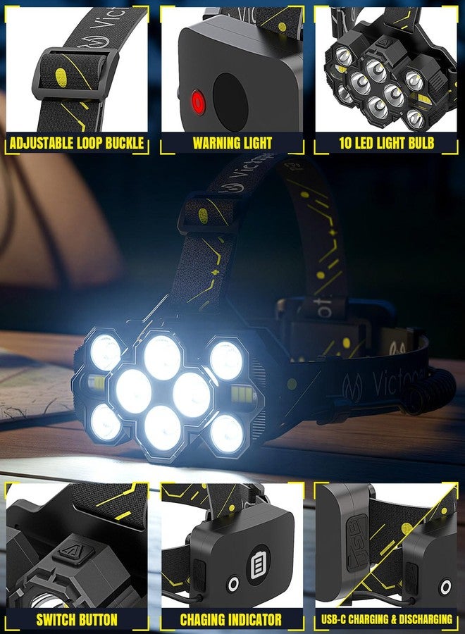 Victoper Headlamp Rechargeable, High Lumen Bright 10 LEDs Head Lamp, 8+2 Modes Head Light with Red Light for Adult, Waterproof Head Flashlight for Outdoor Running, Hunting, Camping, Hiking - Image 3