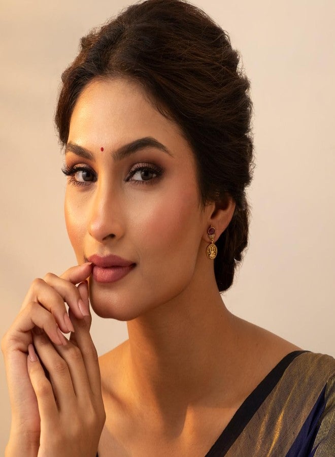 TARINIKA أقراط متدلية مطلية بالذهب بتصميم معبد من تارينيكا للنساء، مصنوعة من سبيكة نحاسية عتيقة مرصعة بأحجار الزركونيا المكعبة، هدية مثالية لها، رقم الموديل 23 - Image 4