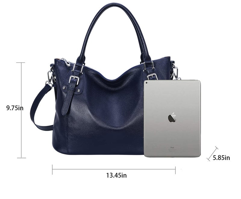 HESHE Genuine Leather Purses and Handbags for Women Designer Tote Satchel Top Handle Shoulder Bags Hobo Crossbody Bag (Large,Navy Blue) - Image 4