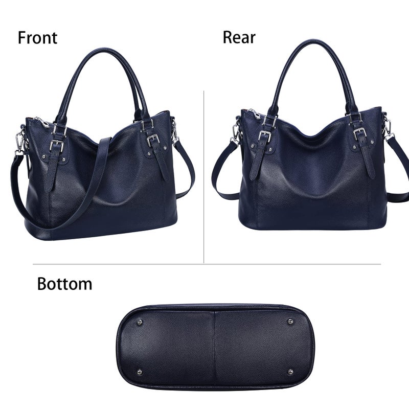 HESHE Genuine Leather Purses and Handbags for Women Designer Tote Satchel Top Handle Shoulder Bags Hobo Crossbody Bag (Large,Navy Blue) - Image 3