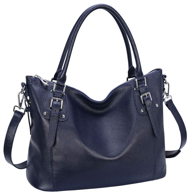 HESHE Genuine Leather Purses and Handbags for Women Designer Tote Satchel Top Handle Shoulder Bags Hobo Crossbody Bag (Large,Navy Blue) - Image 1