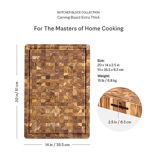 Teakhaus Butcher Block Carving Board - Large Extra Thick Cutting Board with Juice Groove and Grip Handles - Teak End Grain Wood - Knife Friendly - FSC Certified - Image 2