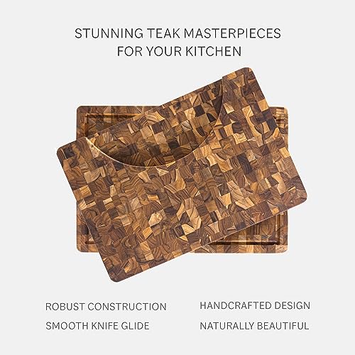 Teakhaus Butcher Block Carving Board - Large Extra Thick Cutting Board with Juice Groove and Grip Handles - Teak End Grain Wood - Knife Friendly - FSC Certified - Image 5